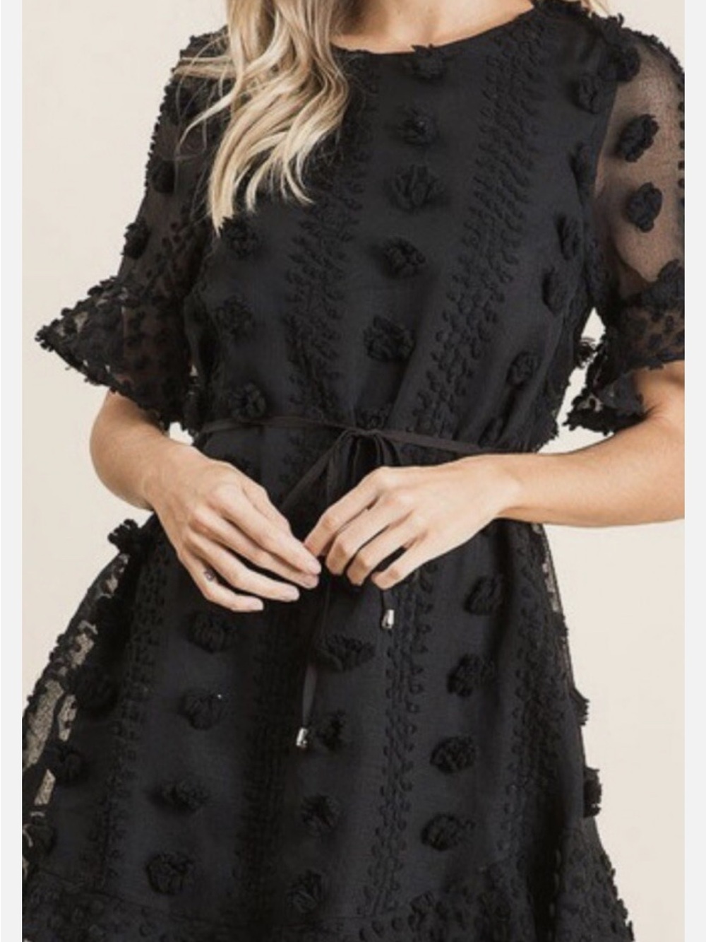 Anthropologie Black Appliqué Mesh Fit-and-Flare Mini Dress